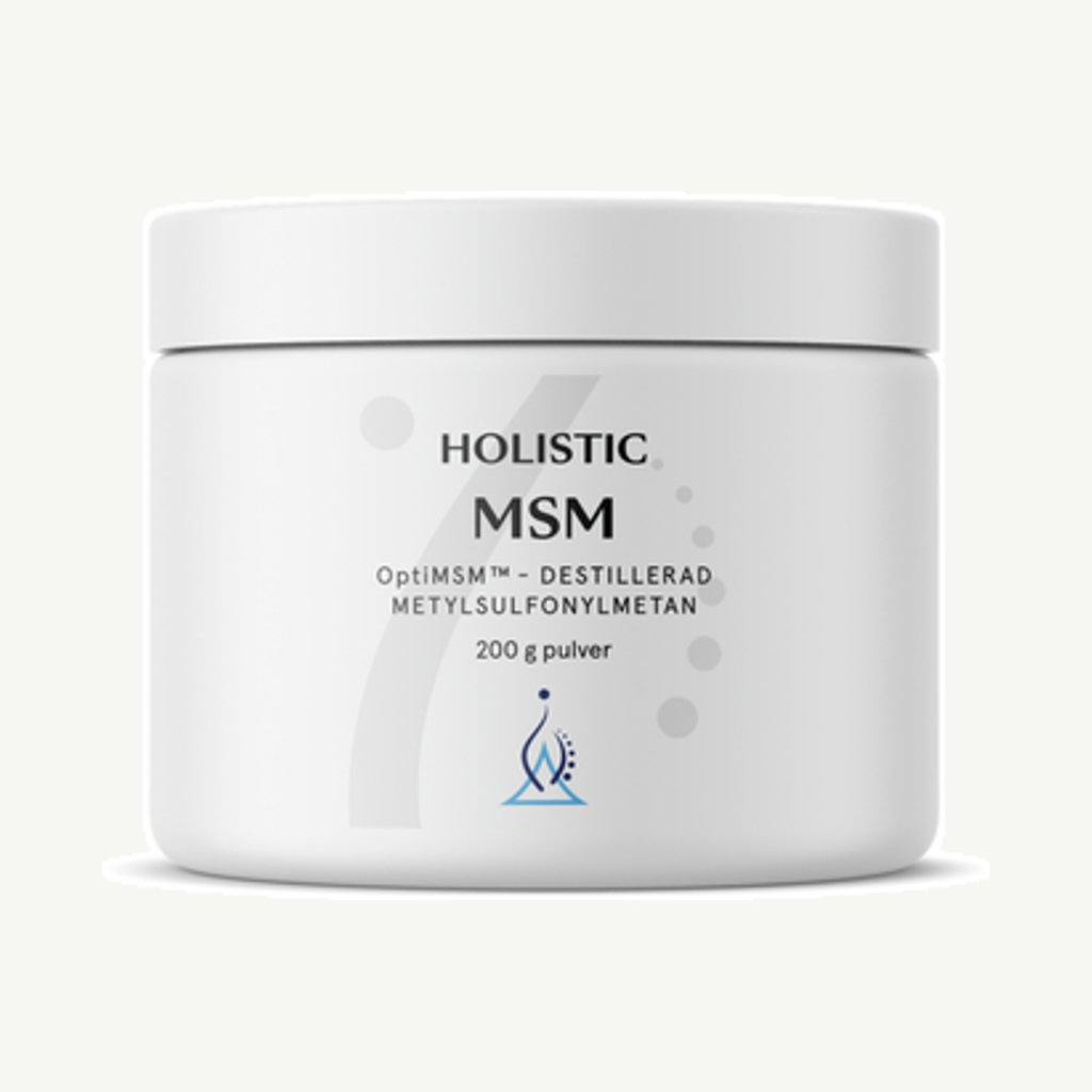 Förpackningen till Holistic MSM Pulver 200 g