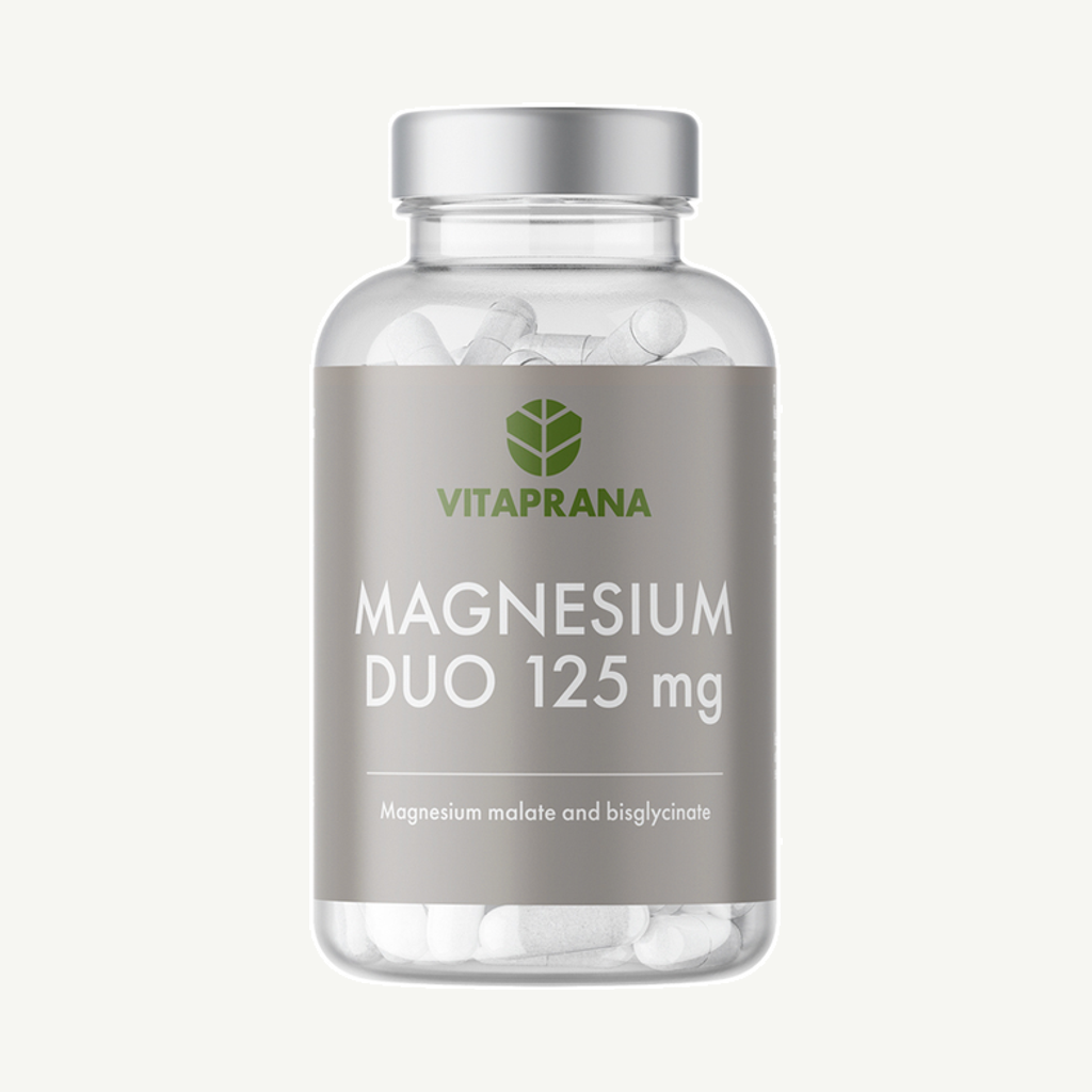 Förpackningen till Vitaprana Magnesium Duo 125mg 100 kapslar