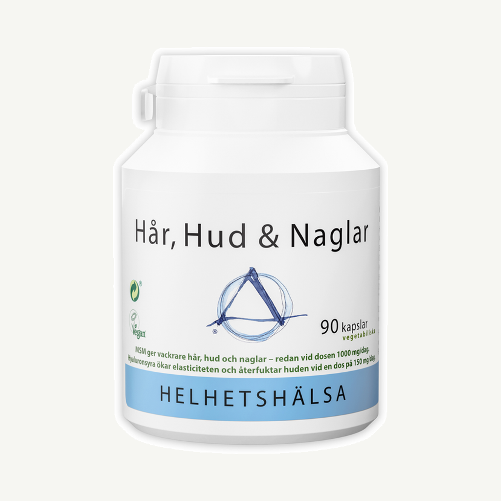 Förpackningen till Helhetshälsa Hår, Hud & Naglar 90 kapslar