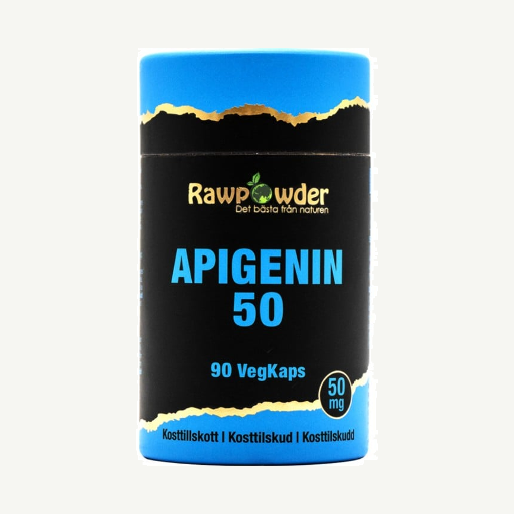 Förpackningen till Rawpowder Apigenin 50mg 90 kapslar