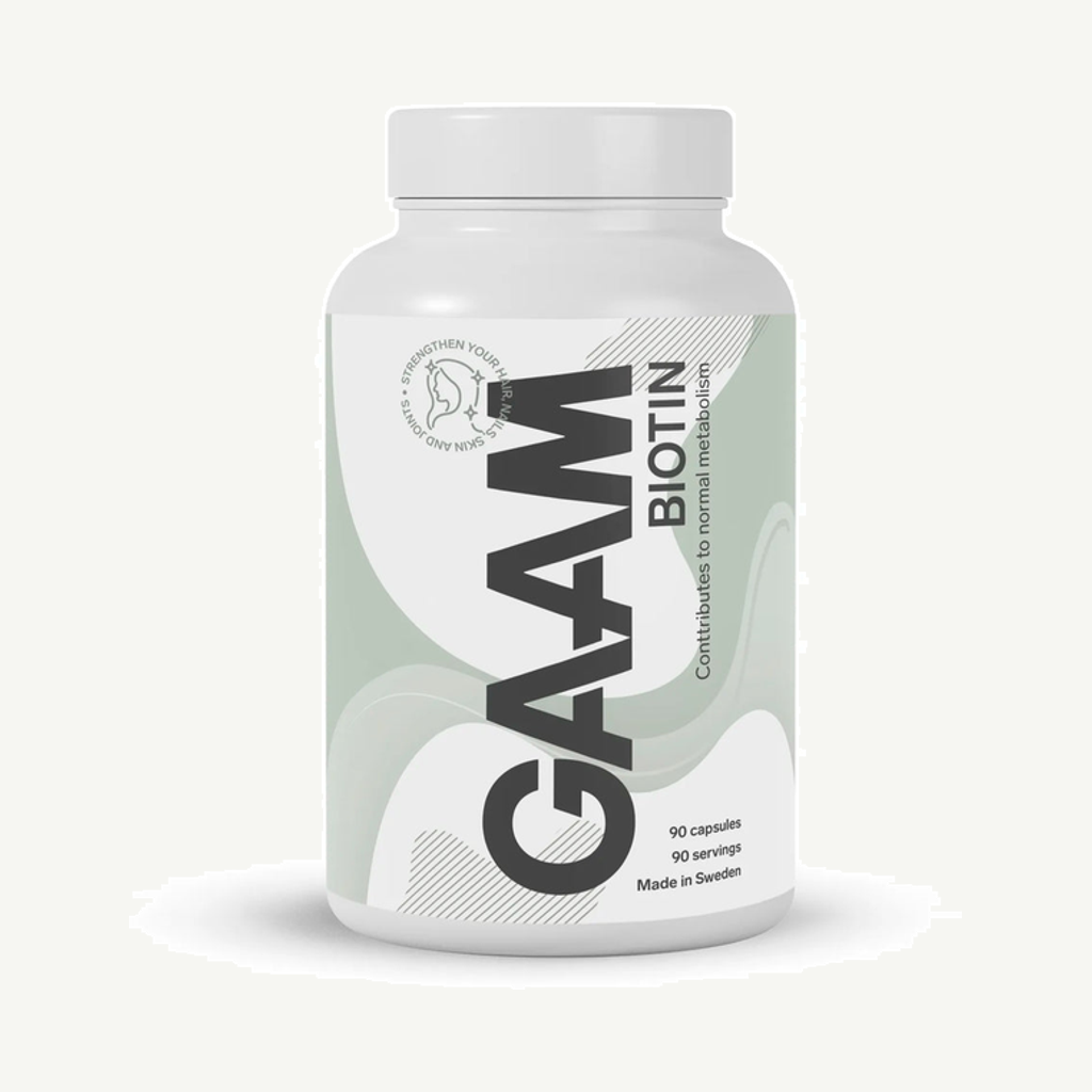 Förpackningen till GAAM Biotin 90 caps