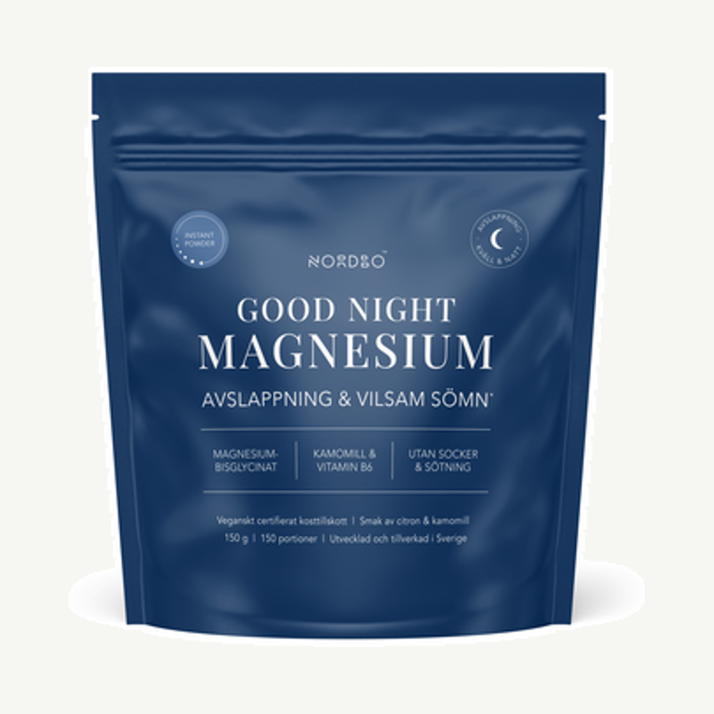 Förpackningen till Good Night Instant Magnesium 150g