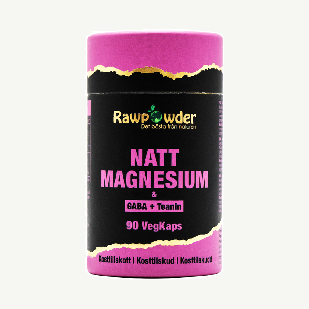 Förpackningen till Rawpowder Natt Magnesium 90 kapslar