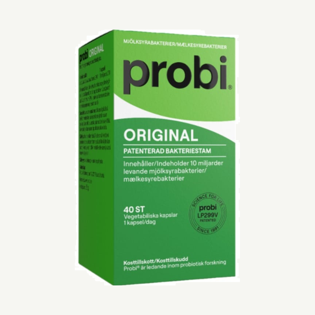 Förpackningen till Probi Mjölksyrabakterier Original 40 kapslar