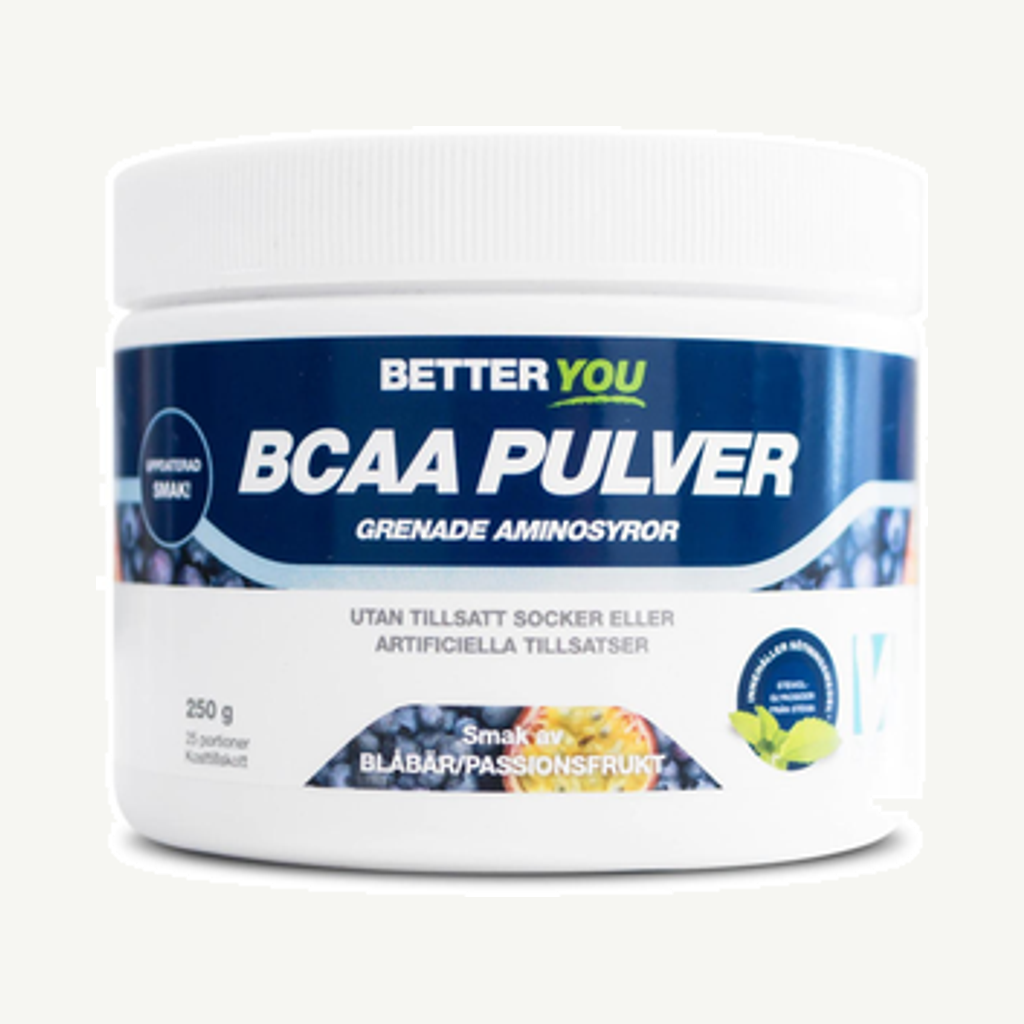 Förpackningen till Naturligt BCAA Passion/Blåbär 250g