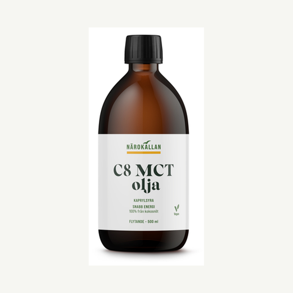 Förpackningen till C8 MCT-olja 500ml