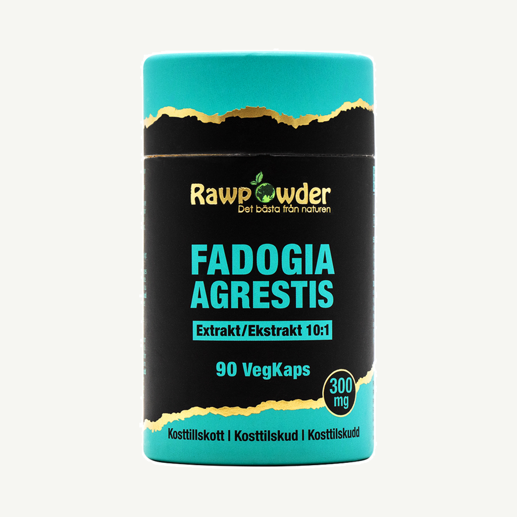 Förpackningen till Rawpowder Fadogia Extrakt 300 mg 90 kapslar