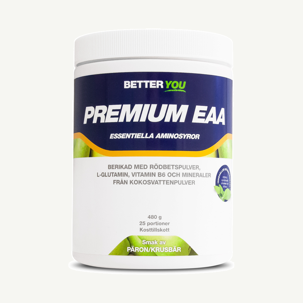 Förpackningen till Better You Premium EAA Päron & Krusbär 480 g