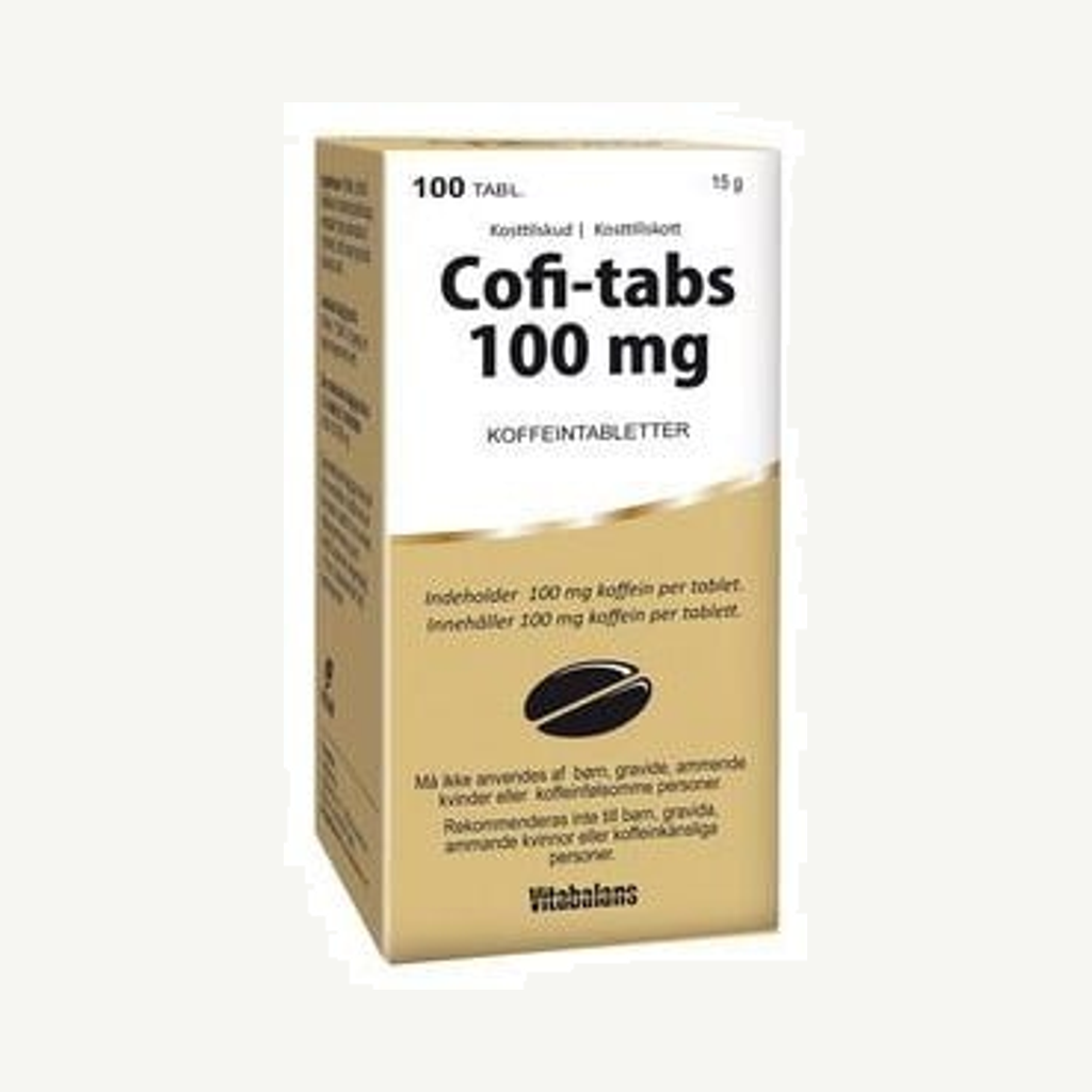 Förpackningen till Cofi-tabs 100 mg 100 tabletter