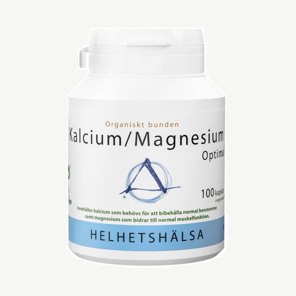 Förpackningen till Helhetshälsa Kalcium/Magnesium Optimal 100 kapslar
