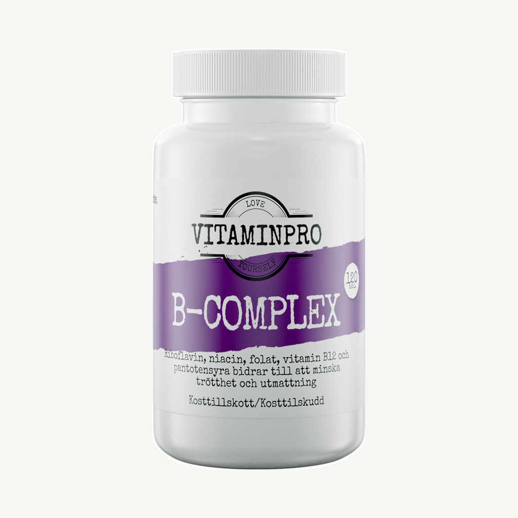Förpackningen till Vitaminpro B-Complex 120 tabletter