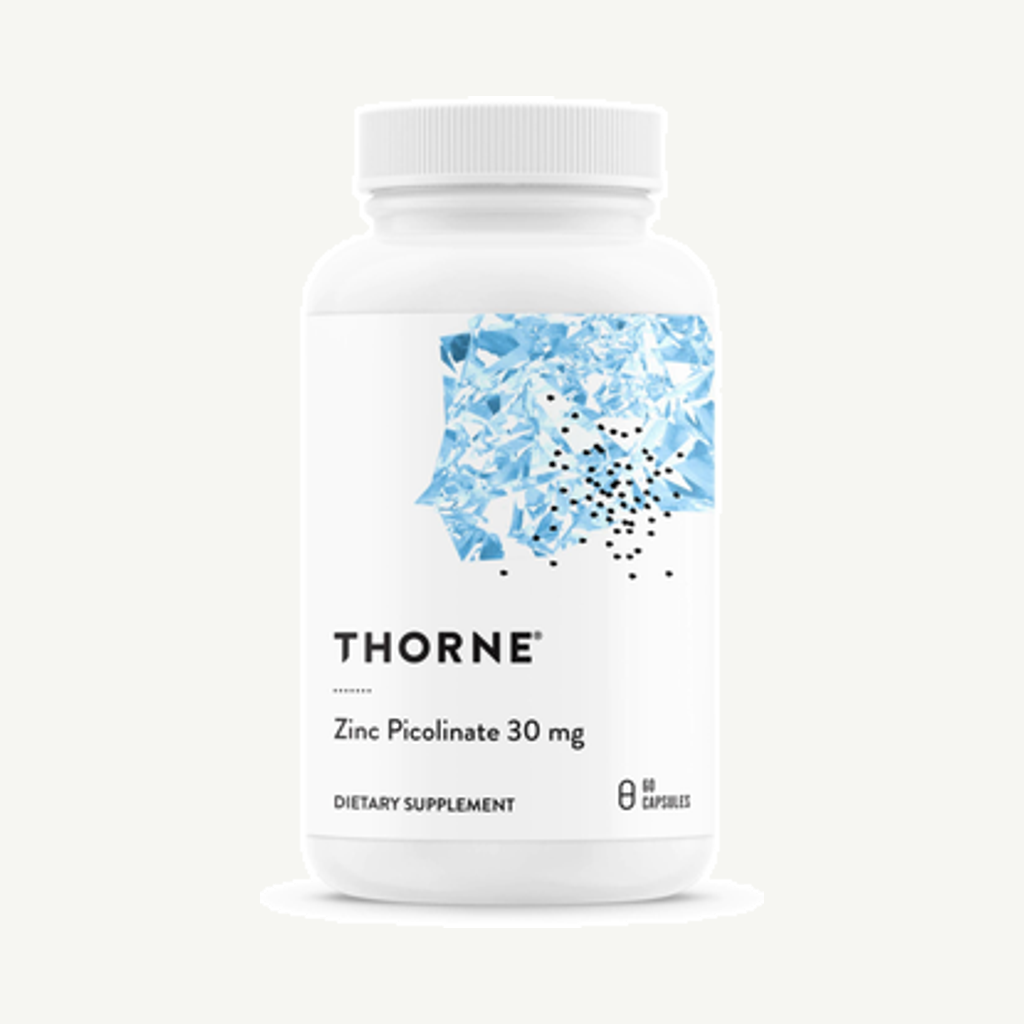 Förpackningen till Thorne Zinc Picolinate 30 mg 60 kapslar