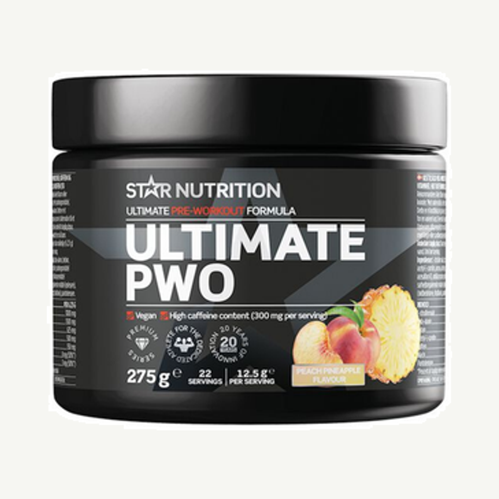 Förpackningen till Ultimate PWO Peach Pineapple 275g