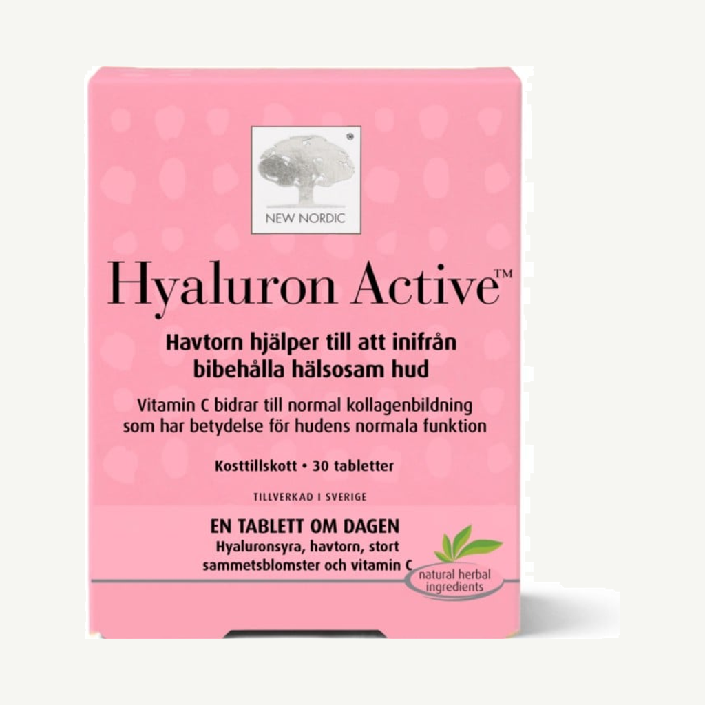 Förpackningen till New Nordic Hyaluron Active 30 tabletter