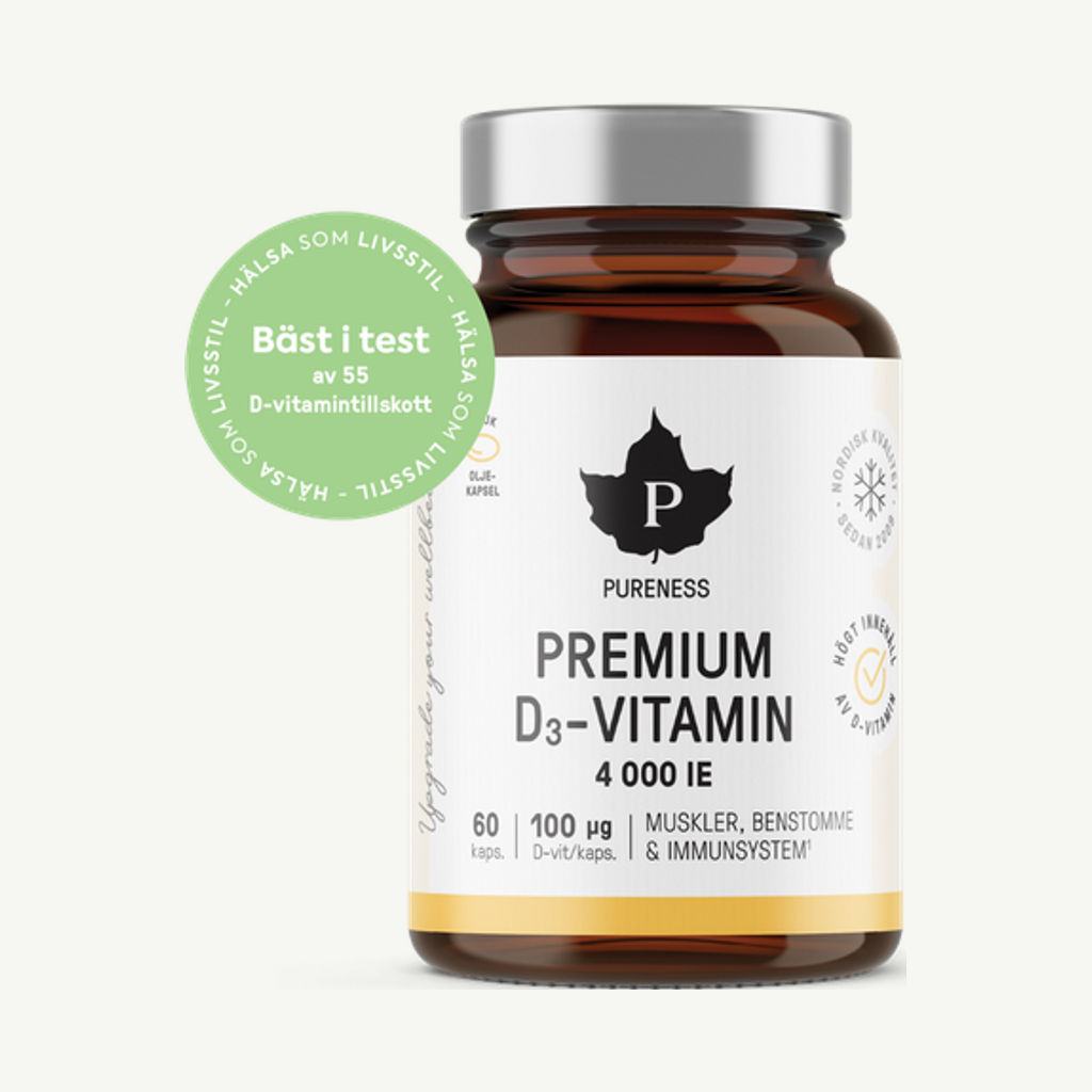 Förpackningen till Premium D3-vitamin 4000 IE, 60 kapslar