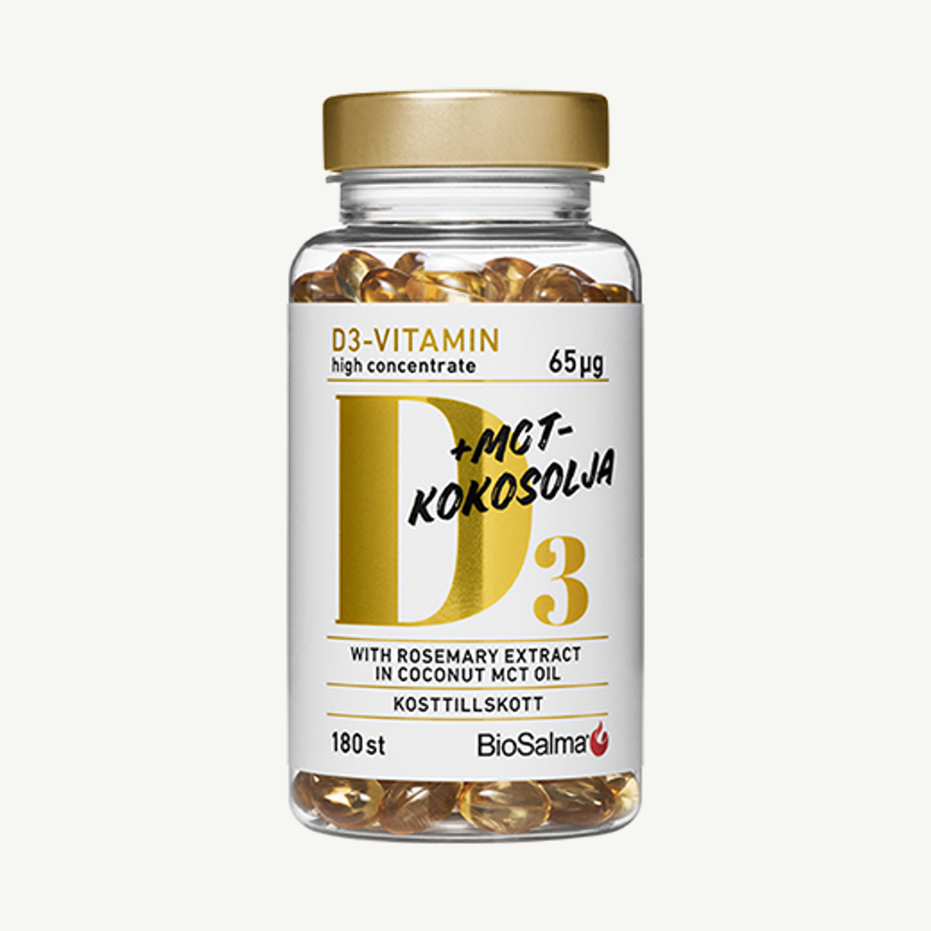 Förpackningen till D3-vitamin 65µg MCT-kokosolja