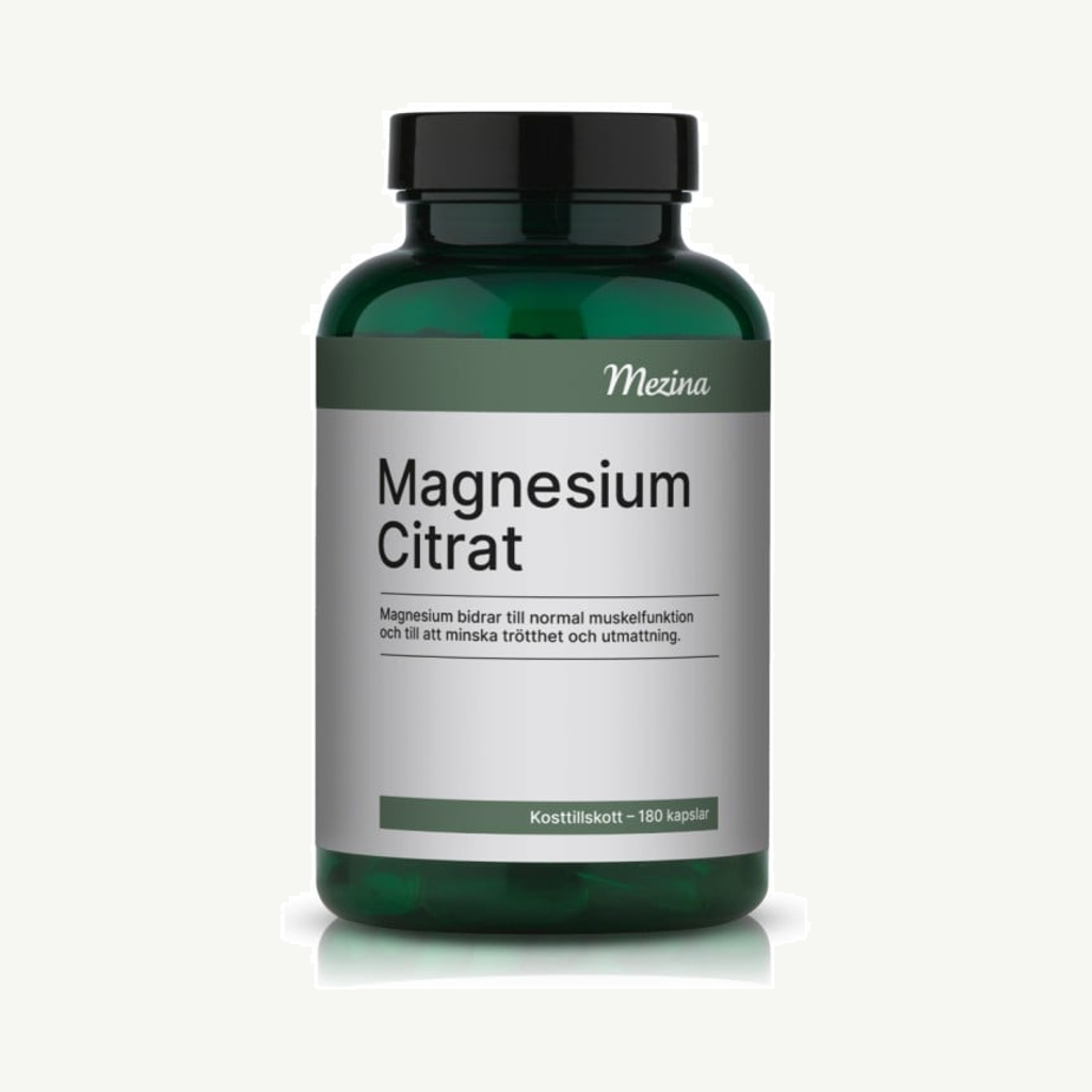 Förpackningen till Mezina Magnesium Citrat 180 kapslar