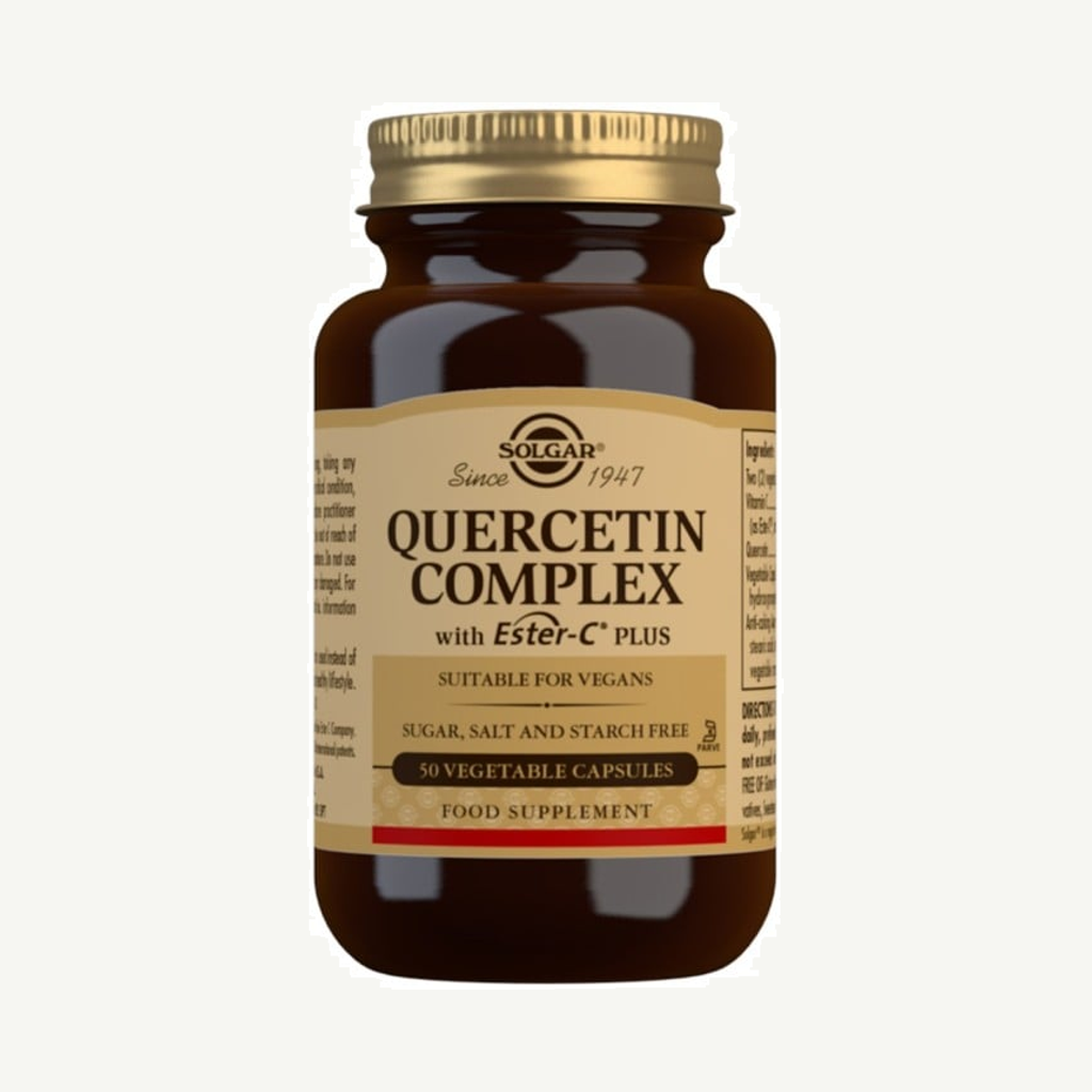 Förpackningen till Solgar Quercetin Complex 250 mg with Ester-C 50 kapslar