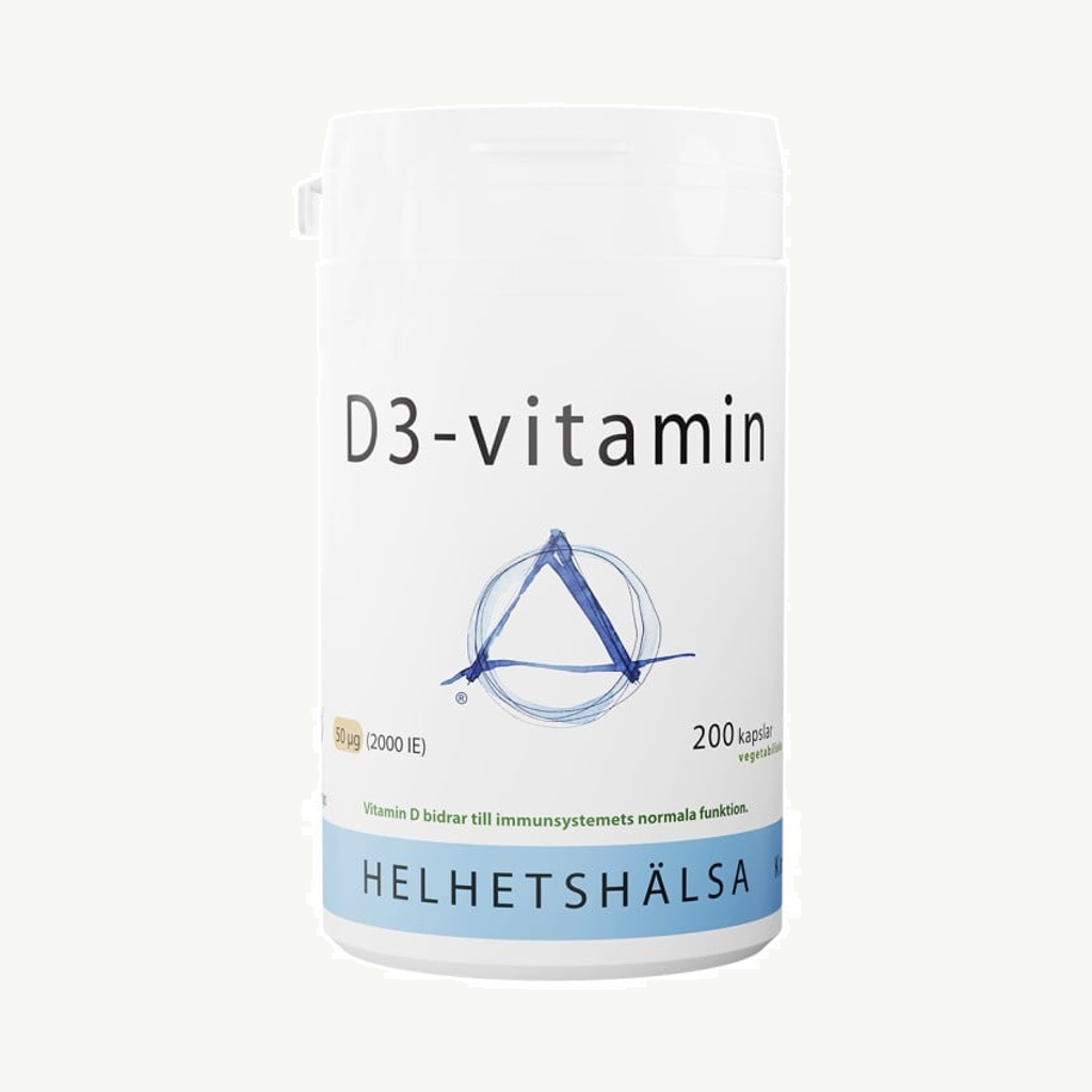 Förpackningen till Helhetshälsa D3-vitamin 50 µg 200 kapslar