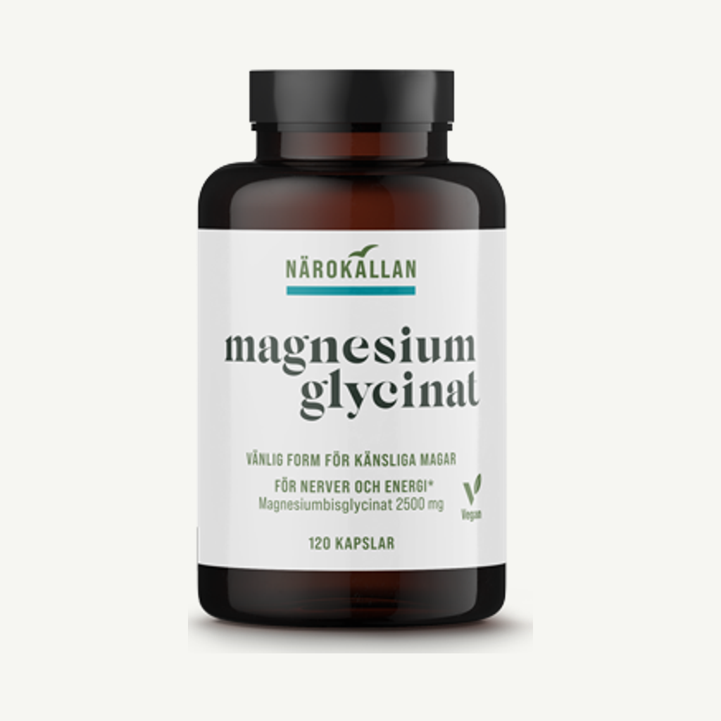 Förpackningen till Närokällan Magnesiumglycinat 120 kapslar